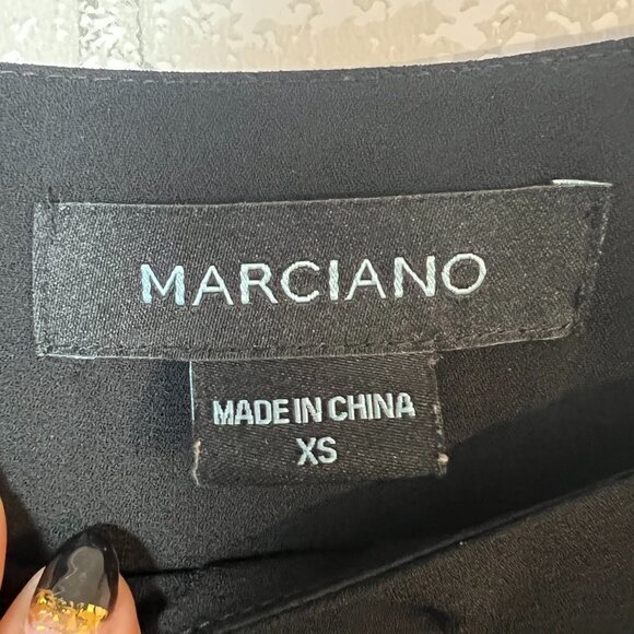 Marciano Black Long Bell Sleeve Sequin Silver Roses Dress XS - Picture 2 of 5